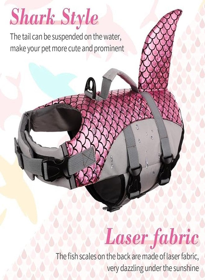 Olpad سترة نجاة للكلاب من أولباد، سترة سباحة قابلة للتعديل للكلاب مزودة بزعنفة قرش، سترة نجاة عالية الوضوح وآمنة للحيوانات الأليفة، مناسبة للكلاب الصغيرة والمتوسطة والكبيرة للسباحة وركوب القوارب [وردي متوسط] - Image 2